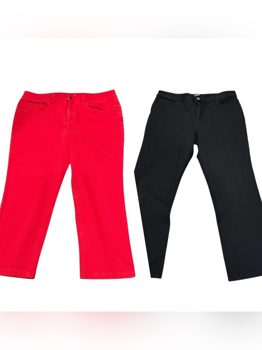 Bundle of 2 Womens sz 16 Black Red Denim Jeans Pants Straight Leg Chaps Jones NY
